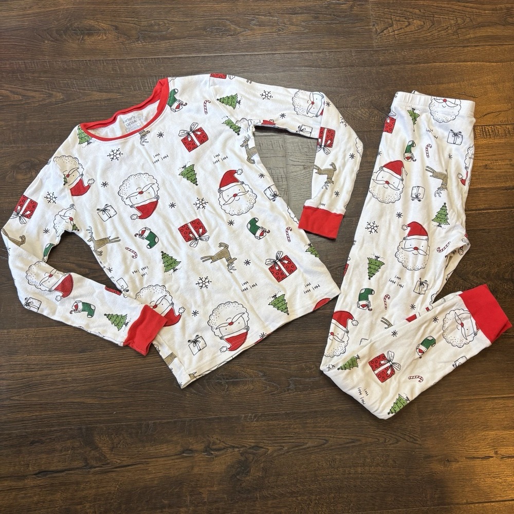 Boys CHRISTMAS PAJAMAS size 12 CARTERS Snug Fit 2PC SLEEPWEAR cute Santa Holiday